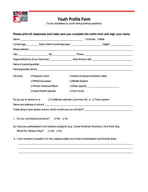 Youth Profiling - Fill and Sign Printable Template Online