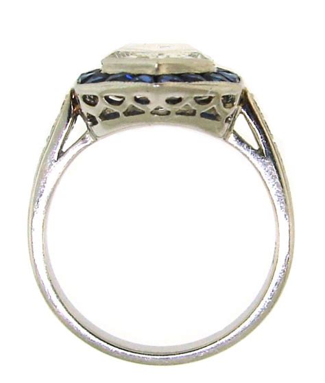 Art Deco Hexagon Rose Cut Diamond Sapphire And Platinum Ring At 1stdibs