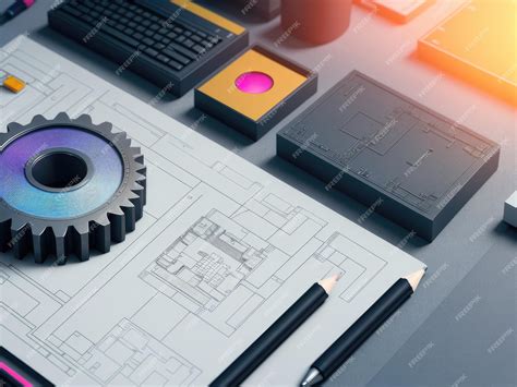 Premium AI Image | A drawing of a mechanical gear on top of a blueprint.