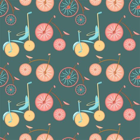 Premium Vector Seamless Pattern Cartoon Vintage Bicycles In Pastel