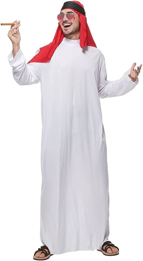 Snailify Men S Arab Sheik Costume Arabic Sheikh Costumes White Tunic Gown Headscarf