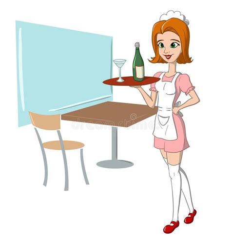 Cartoon Cute Waitress With Food Tray Stock Vector Illustration Of