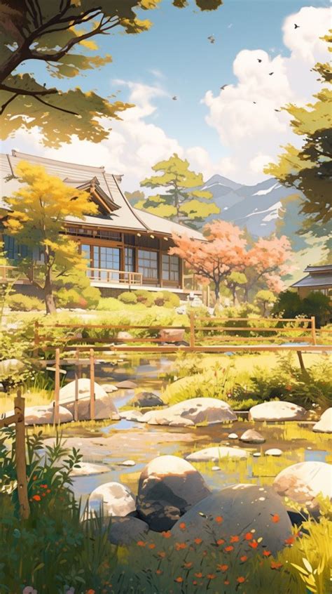 Anime Village House Nature Landscape Aesthetic 434 Wallpaper Images