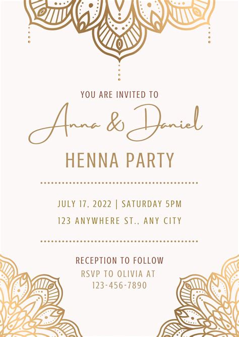 Free custom printable Mehndi invitation templates | Canva