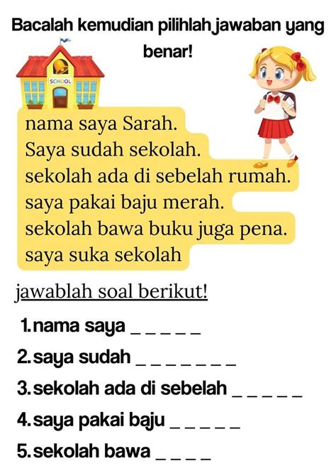 Bacaan Anak Tk Lembar Kerja Membaca Dan Soal Calistung