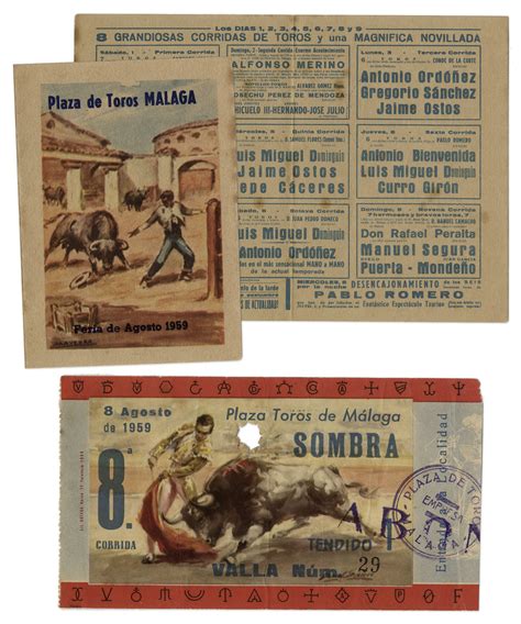 Lot Detail Ernest Hemingway S Own Bullfighting Ticket And Schedule