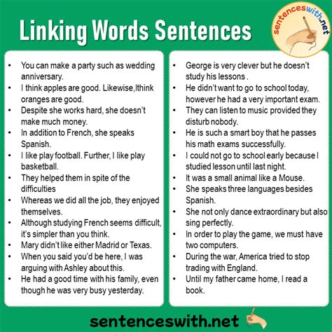 Linking Words Full List Examples Worksheet Off