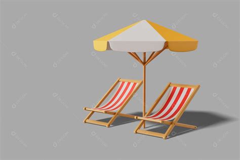 Duas cadeiras de praia e guarda sóis ilustração 3D PSD download Designi