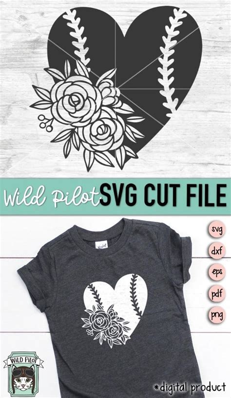 Baseball Svg File Softball Svg Floral Baseball Svg Baseball Heart