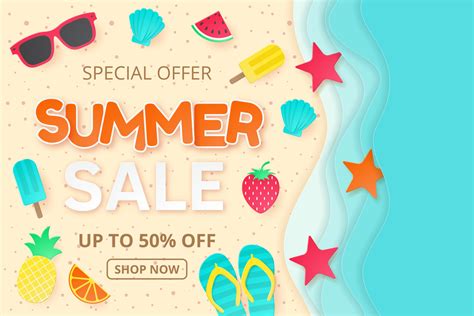 Summer sale vector banner. Paper cut style. 23234025 Vector Art at Vecteezy