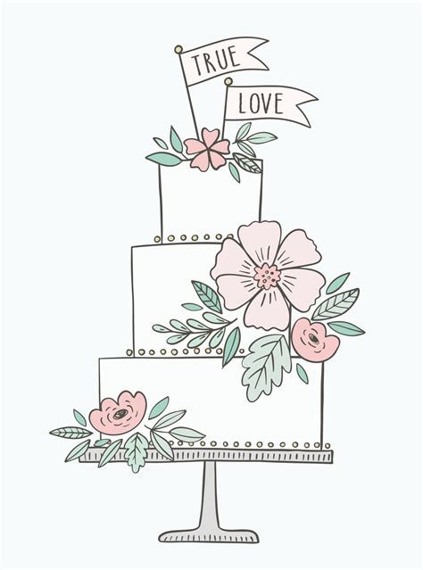 Wedding Cake Hand Drawn Vector Illustration Cake With Floral