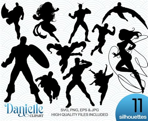 Comic Superhero Silhouettes, SVG, Png, Eps, Jpg, Cricut, Silhouette ...