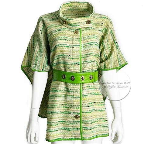 Bonnie Cashin For Sills Poncho Cape Boucle Knit Lime Leather Trim