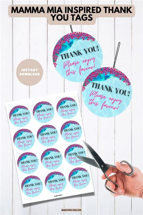 Mamma Mia Inspired Printable Thank You Tag Decorations Digital