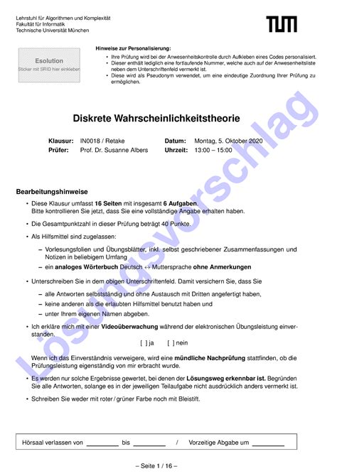 Exam 2020 retake solution Lösungsvorschlag Lehrstuhl für Algorithmen