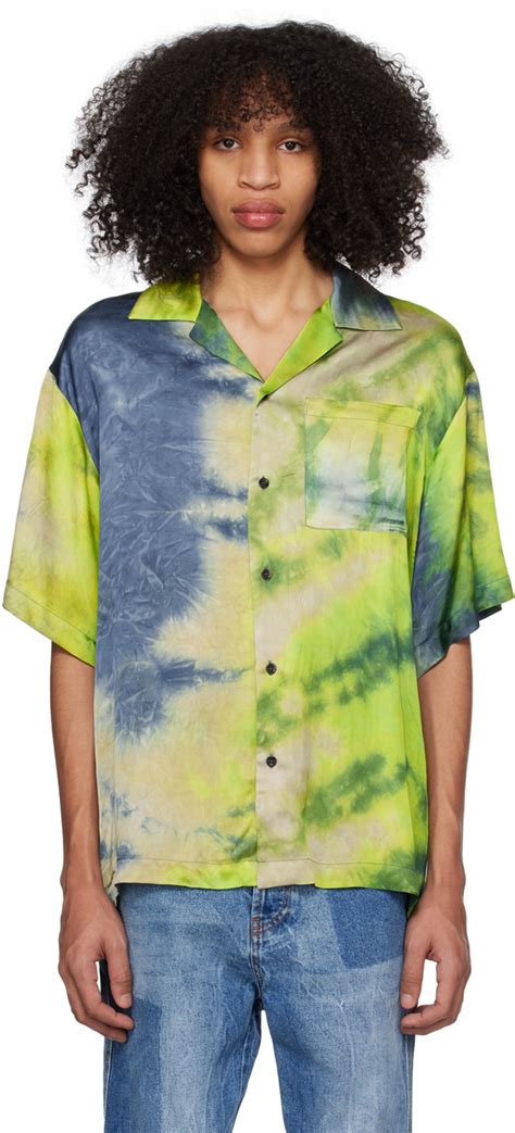 Msgm Green Blue Tie Dye Shirt Ssense Canada