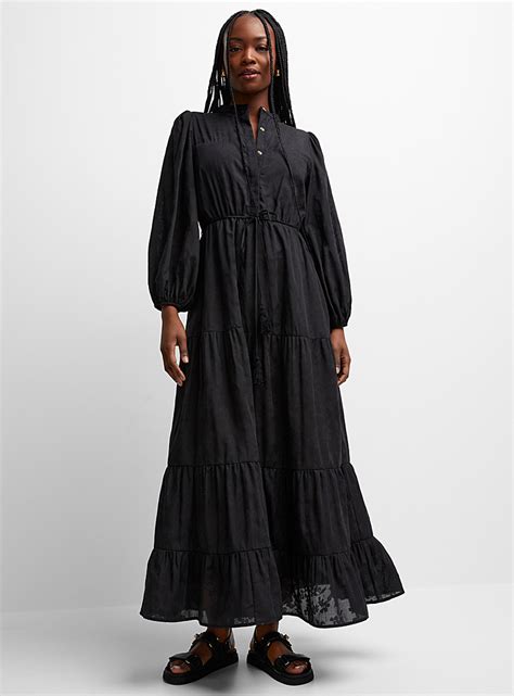 Puff Sleeve Long Tiered Black Dress Icône Long Dresses And Maxi