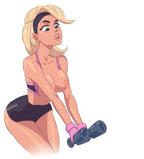 Rule 34 Advertisement Blonde Hair Breasts Out Dumbbells Fit Female