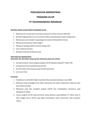 Persyaratan Program Co Op Telkom Pdf