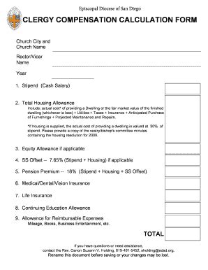 Fillable Online Clergy Compensation Calculation Form Fax Email Print