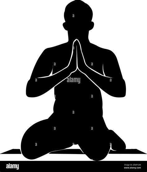 Silhouette Of A Muslim Man Sitting On Her Knees Praying Front View