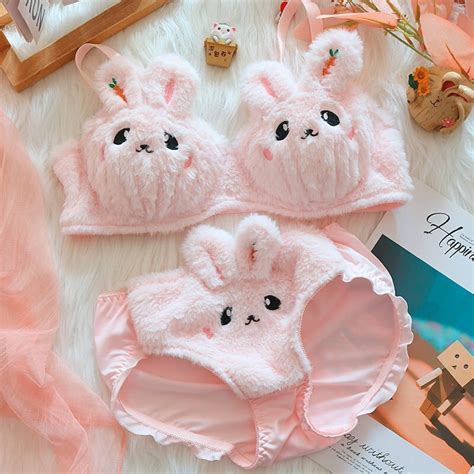 Adorable Moon Rabbit Plush Bra And Panties Set Soft And Cozy Lingerie