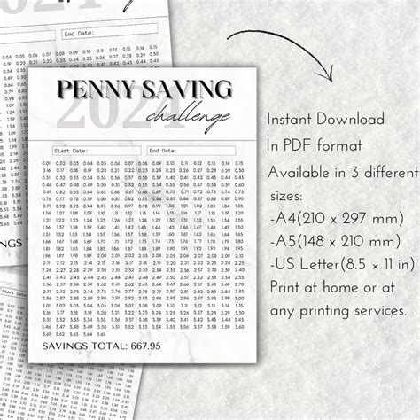 1p Saving Challenge One Penny Saving Challenge Printable A4 A5