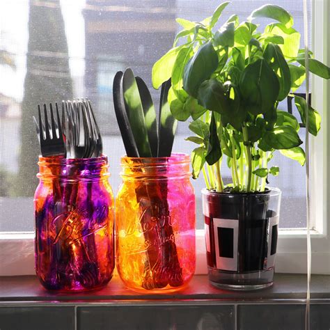 Diy Handmade Stained Glass Mason Jars Colorful Home Decor Organization Craft Ideas Glass