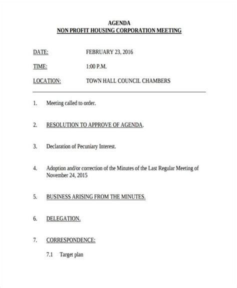 Nonprofit Meeting Agenda Template