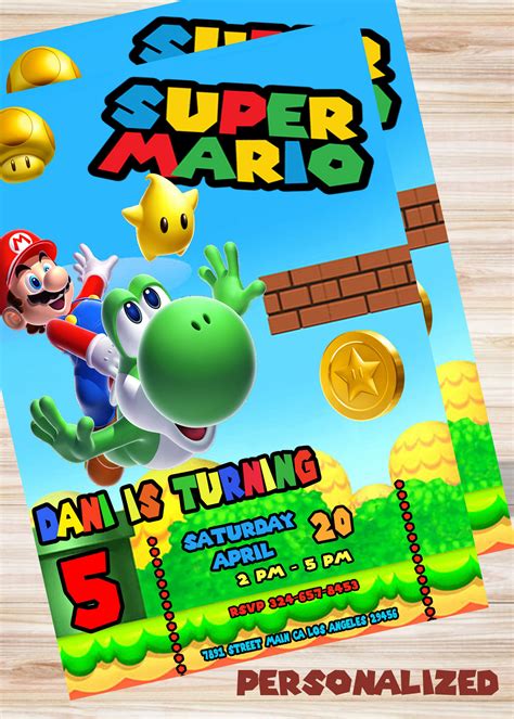 Mario Bros Birthday Invitation Personalized Printable Invitation With