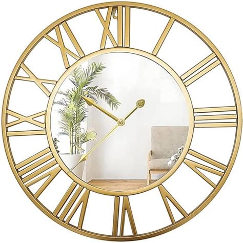 Horloge Murale Métal Vintage Avec Miroir Pendules Murales Silencieuse