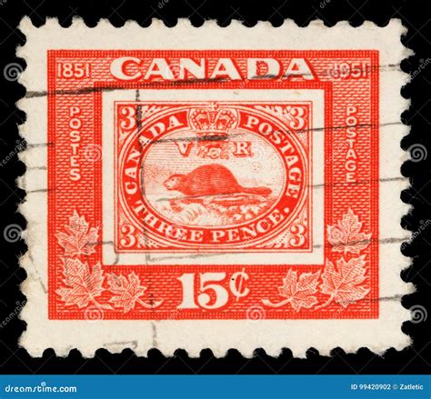 Stamp Printed In Canada Shows Reproduction Of First Canadian Stamp