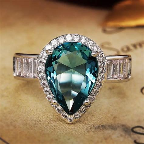 Blue Zircon Water Drop Engagement Ring Temu