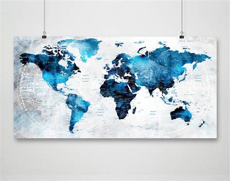 Push Pin Map of the World Poster Wall Art Modern Wall Art Map Single ...