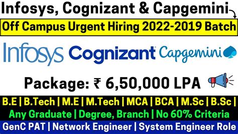 Cognizant Capgemini Infosys Off Campus Hiring Batch Any