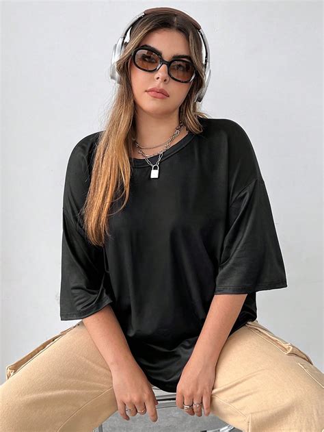 Shein Coolane Plus Gr Fico De Motocicleta Letra Camiseta Ombro Ca Do