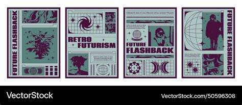 Y2k aesthetic posters set with woman silhouette Vector Image