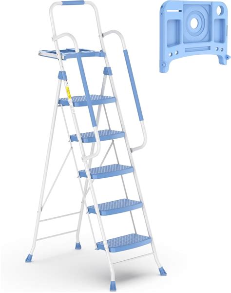 Hbtower Folding Step Ladder Lbs With Handrails And Tool Tray And