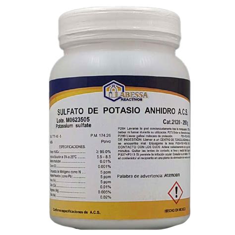 POTASIO SULFATO ANH 250GR ACS POLVO REACTIVOS