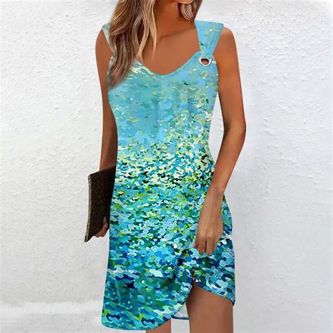 DENGDENG Dresses For Women 2024 Elegant Sleeveless Boho Floral Print