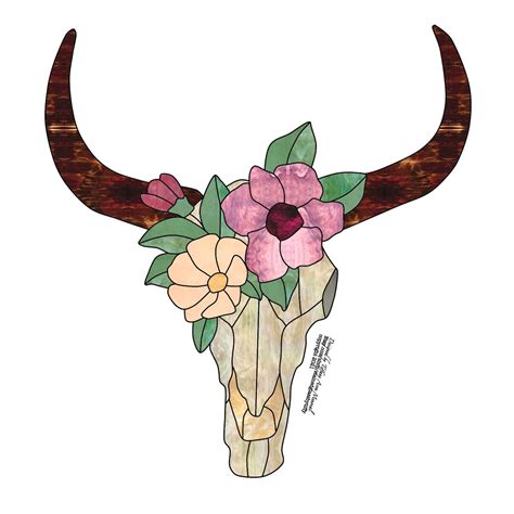 Cow Skull With Roses Stained Glass Pattern Digital Download - Etsy