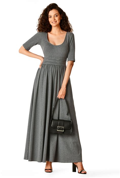 Shop Smocked Elastic Waist Cotton Knit Maxi Dress Eshakti