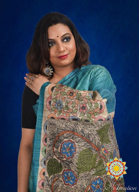 Exclusive Madhubani Hand Painted Pure Tussar Silk Sari With Etsy