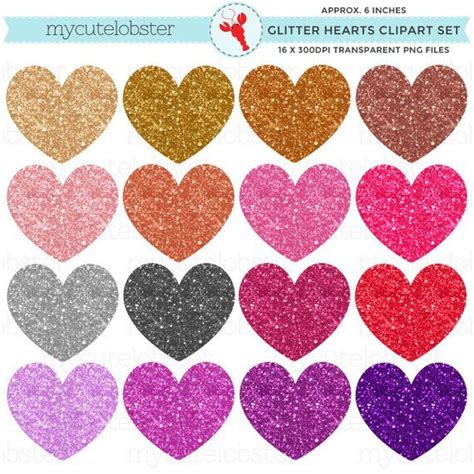 Glitter Hearts Clipart Set Clip Art Set Of Hearts Glittery Hearts