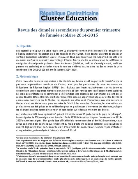 Document Revue Des Donn Es Secondaires Du Premier Trimestre De L