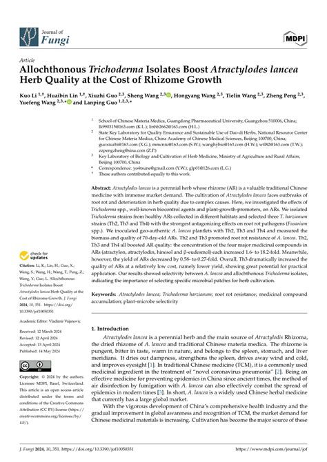 PDF Allochthonous Trichoderma Isolates Boost Atractylodes Lancea Herb