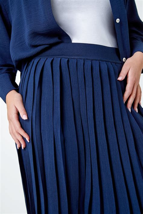 Navy Petite Plain Pleated Midi Skirt Roman Uk