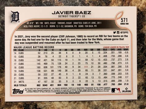 Javier Baez 2022 Topps Meijer Purple 571 Detroit Tigers EBay