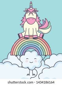 Cute Adorable Unicorn Clouds Rainbow Stock Vector Royalty Free