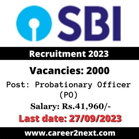 SBI PO Recruitment 2023 2000 Probationary Officer Posts Career2next